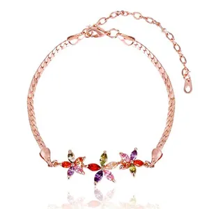 Yellow Chimes Floral Bracelet for Women Florets Charms Swiss Cubic Zirconia 18K Rose Gold Plated Multicolor Bracelet for Women and Girls