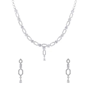 Yellow Chimes Jewellery Set for Women and Girls American Diamond Jewellery Set | Silver Tone White AD Necklace Set | Birthday Gift for girls and women Anniversary Gift for Wife