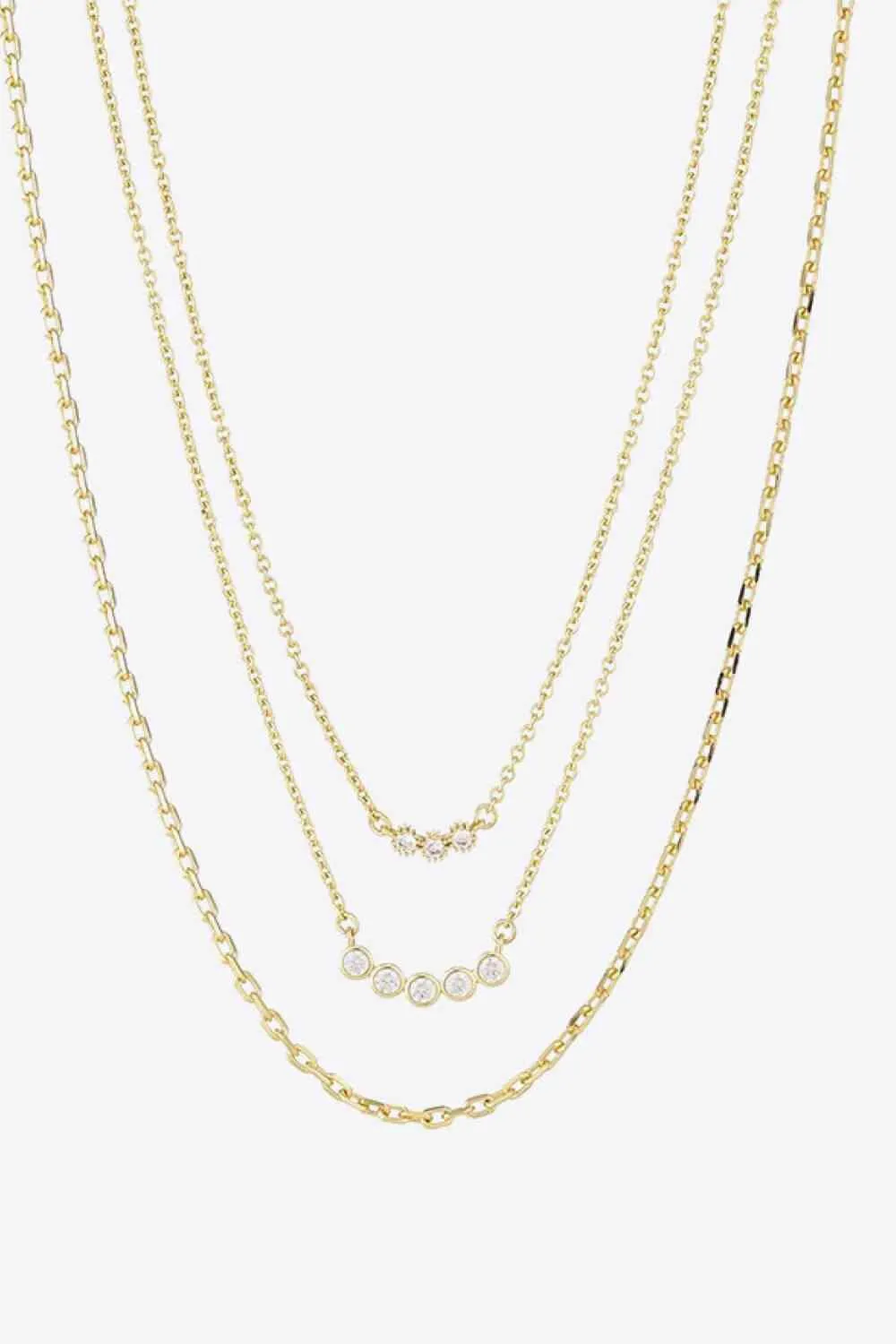 Zircon Chain-Link Necklace Three-Piece Set