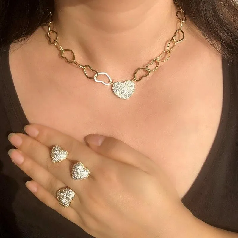Zircon Filled Love Heart Choker Necklace