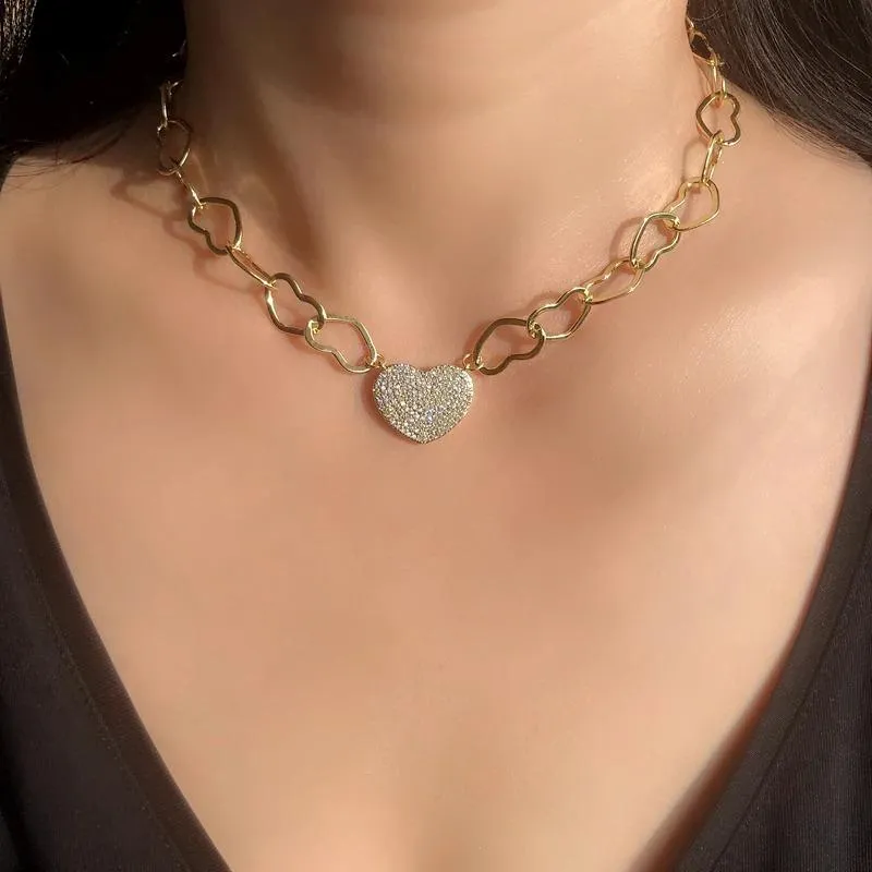 Zircon Filled Love Heart Choker Necklace