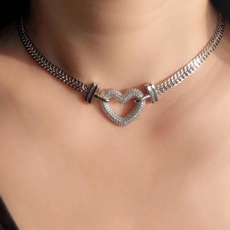 Zircon Filled Love Heart Choker Necklace