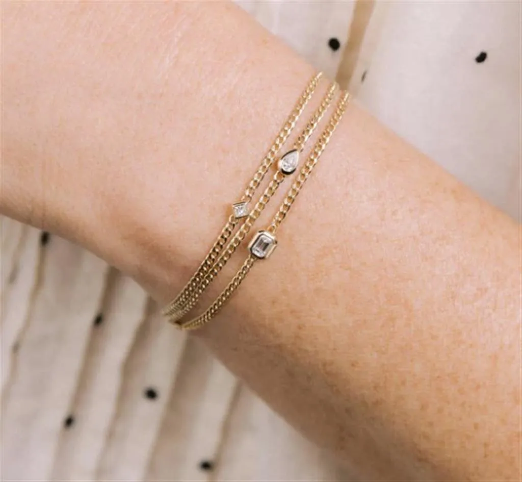 Zoe Chicco 14k Yellow Gold Bezel Set Emerald Cut Diamond Bracelet - .46cttw